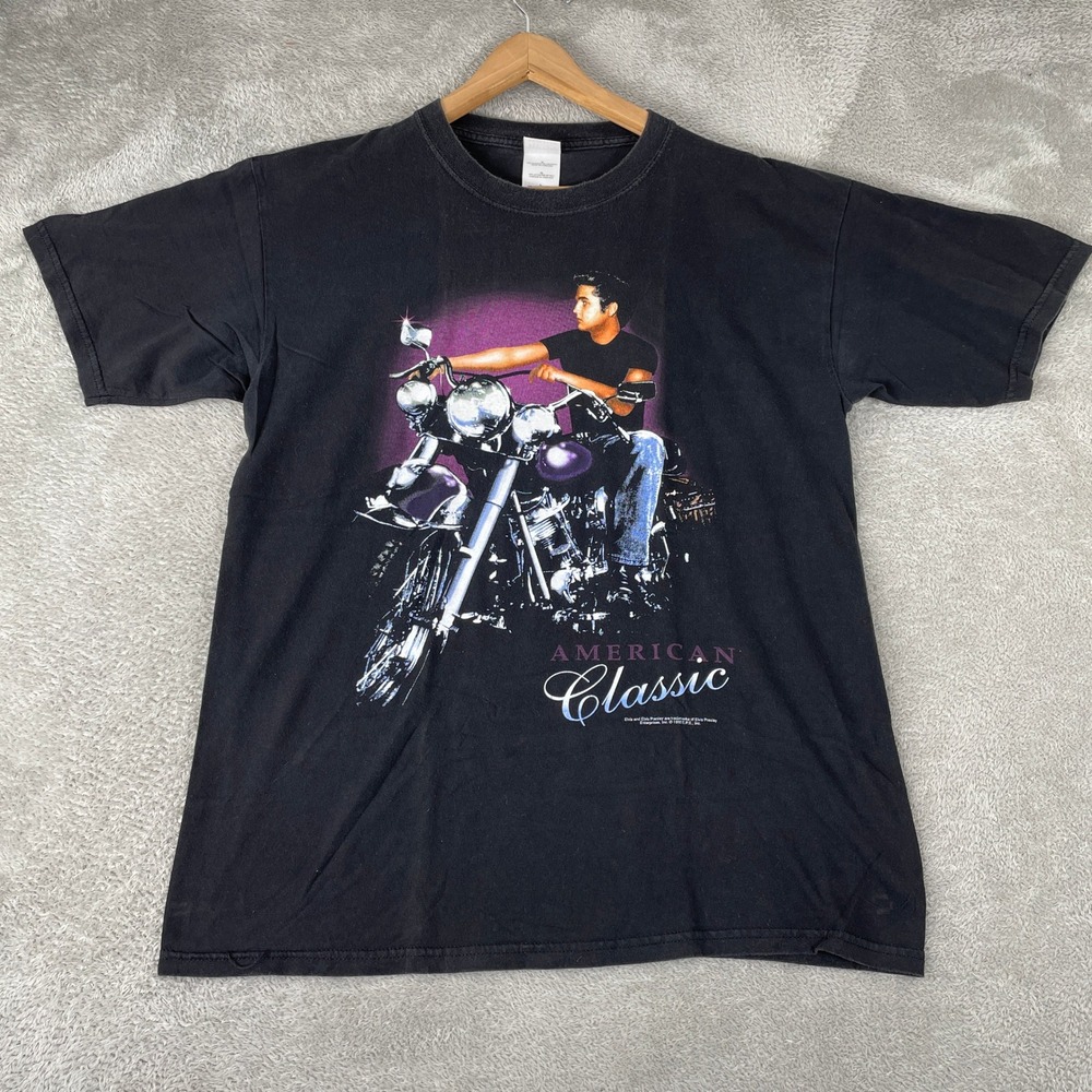 Elvis Presley Shirt Mens Large Black American Classic Motorcycle Biker Rock Y2K